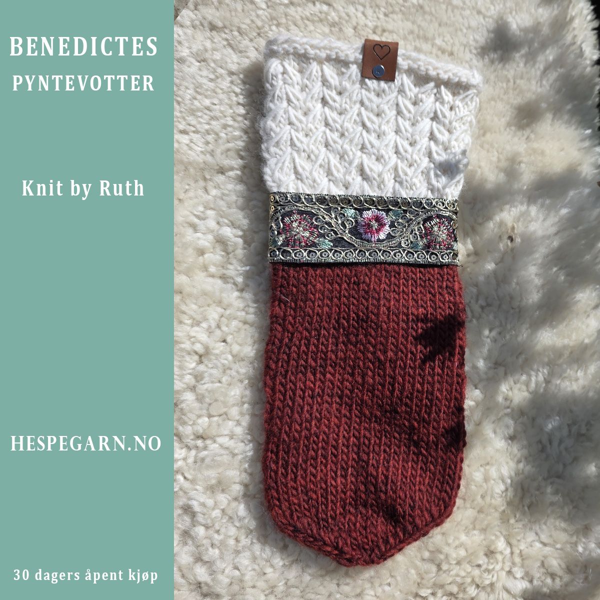 Benedictes Pyntevotter Mørk Rød fra Knit by Ruth