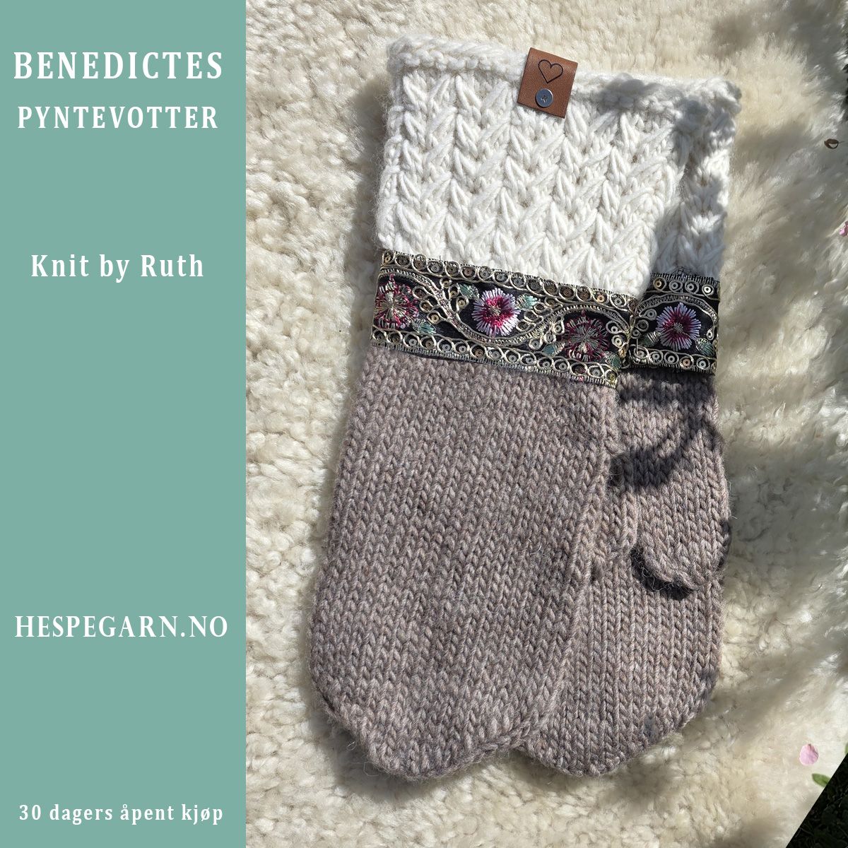 Benedictes Pyntevotter Beige fra Knit by Ruth
